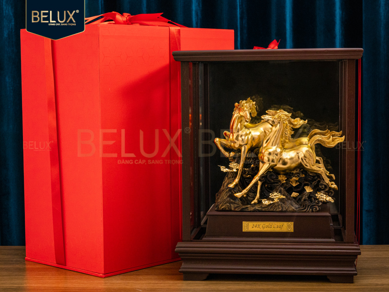 Tượng Ngựa Song Mã dát vàng 24k&nbsp;36x28x17cm